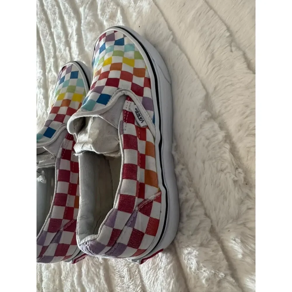 Vans Classic Slip-On Rainbow Checkerboard Canvas Shoes Men's 5.5 Women's 7